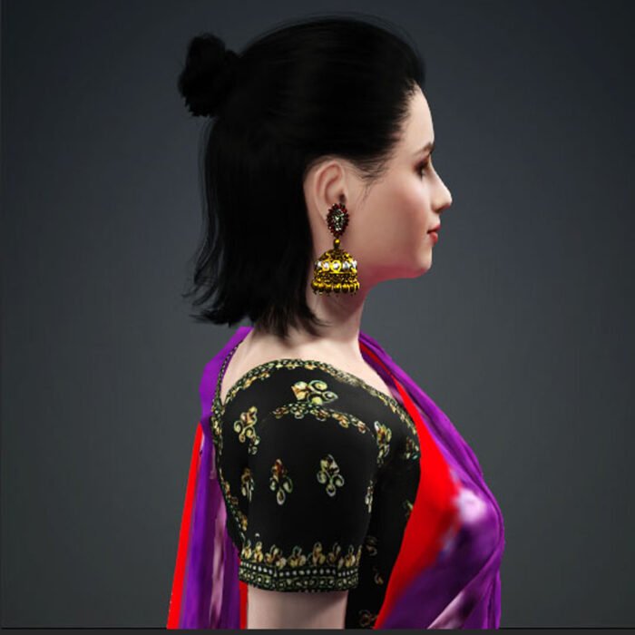 Gold Kanful Earring  – Traditional Indian Jewelry Prop for iClone - Image 3