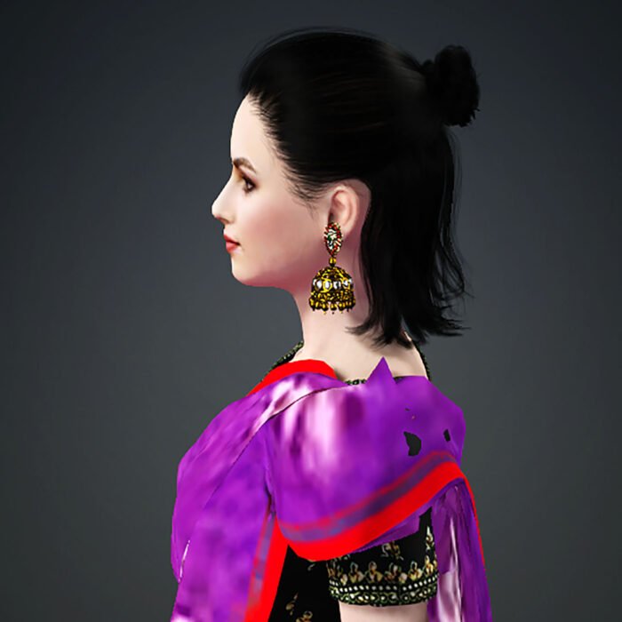 Gold Kanful Earring  – Traditional Indian Jewelry Prop for iClone - Image 2
