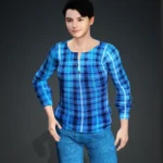 🔷 iClone Blue Check Shirt Smart Casual Male Outfit - Image 3
